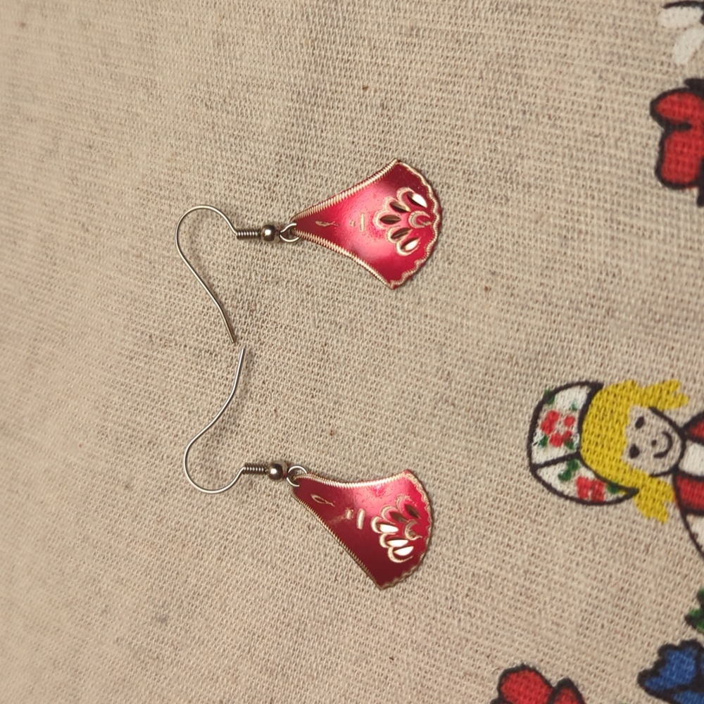 Tiny Vintage Red Floral Teardrop Earrings